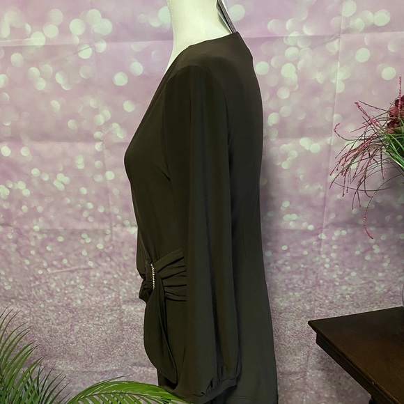 Brown Joseph Ribkoff NWT blouse with crossed front and buckle detail. Mocha - Picture 9 of 13
